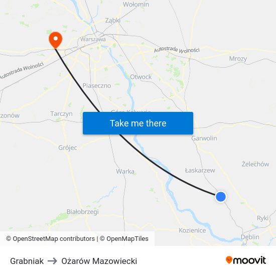 Grabniak to Ożarów Mazowiecki map