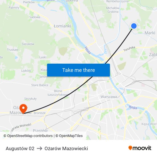 Augustów 02 to Ożarów Mazowiecki map