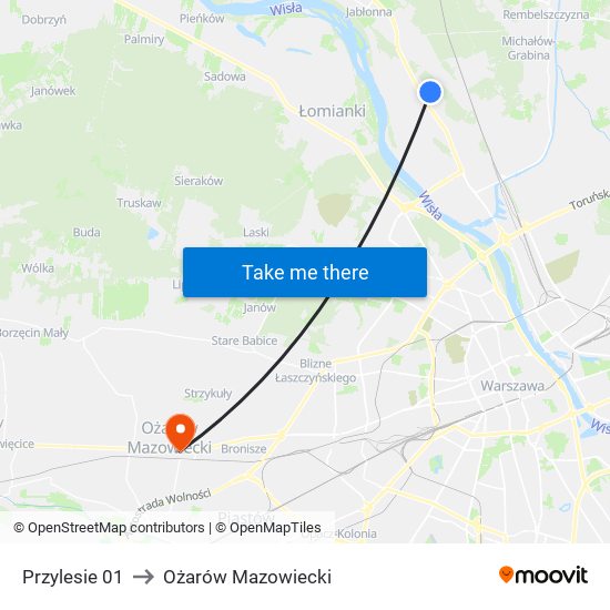 Przylesie 01 to Ożarów Mazowiecki map