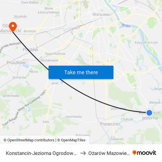 Konstancin-Jeziorna Ogrodowa 02 to Ożarów Mazowiecki map