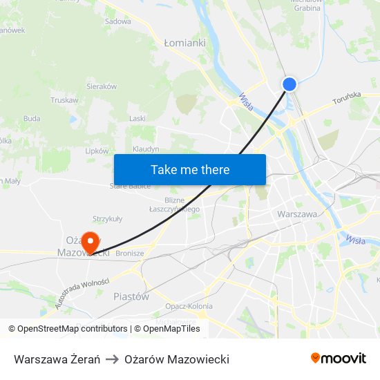 Warszawa Żerań to Ożarów Mazowiecki map