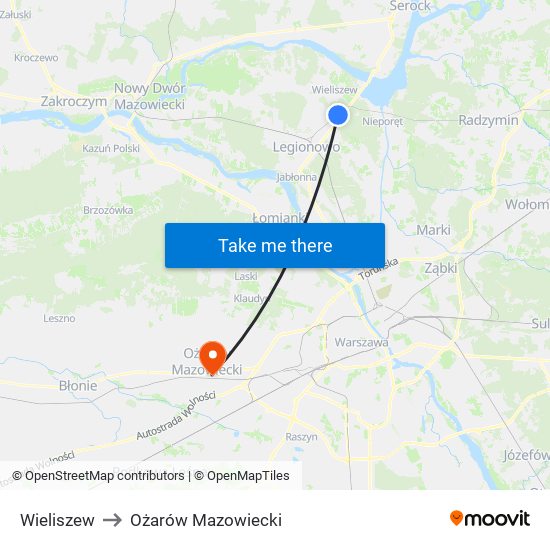 Wieliszew to Ożarów Mazowiecki map