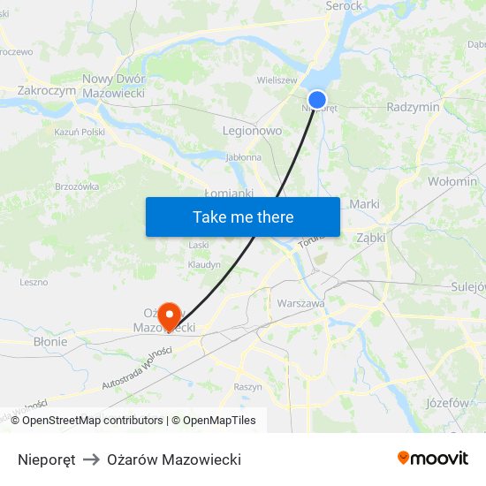 Nieporęt to Ożarów Mazowiecki map