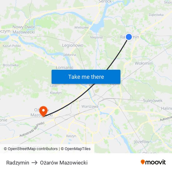 Radzymin to Ożarów Mazowiecki map