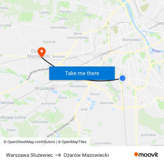 Warszawa Służewiec to Ożarów Mazowiecki map