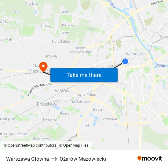 Warszawa Główna to Ożarów Mazowiecki map