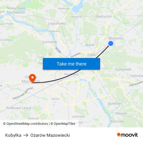 Kobyłka to Ożarów Mazowiecki map