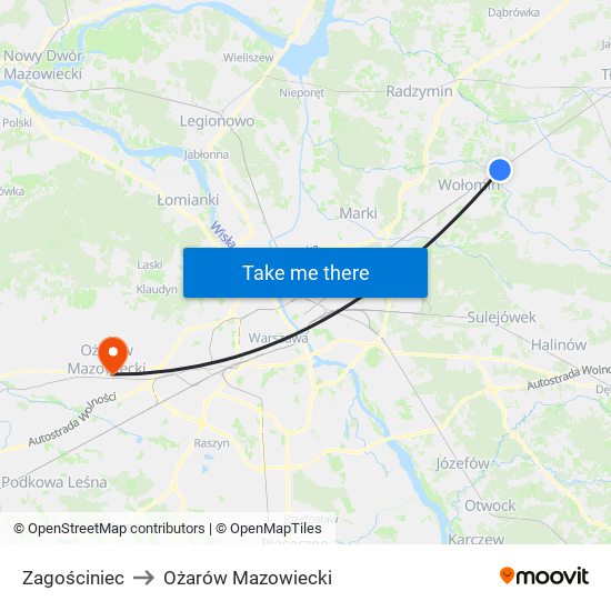 Zagościniec to Ożarów Mazowiecki map