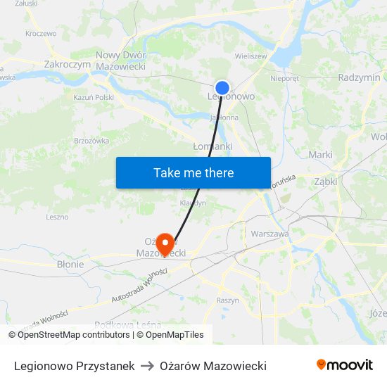 Legionowo Przystanek to Ożarów Mazowiecki map