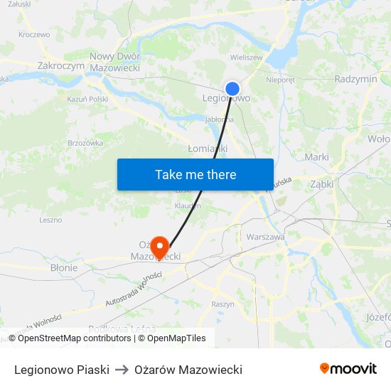 Legionowo Piaski to Ożarów Mazowiecki map