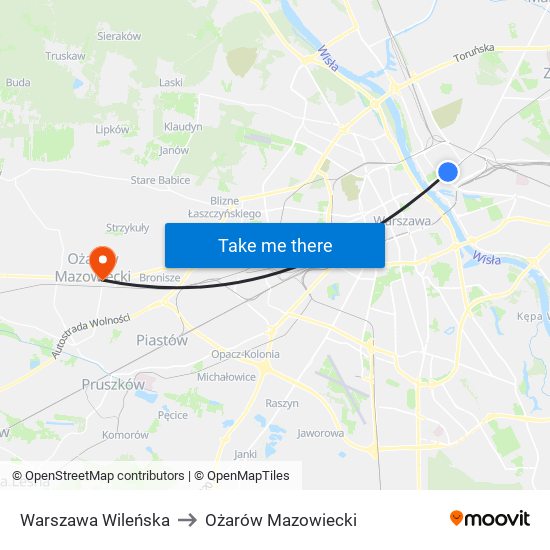 Warszawa Wileńska to Ożarów Mazowiecki map