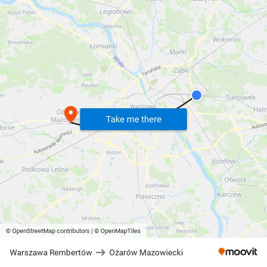 Warszawa Rembertów to Ożarów Mazowiecki map