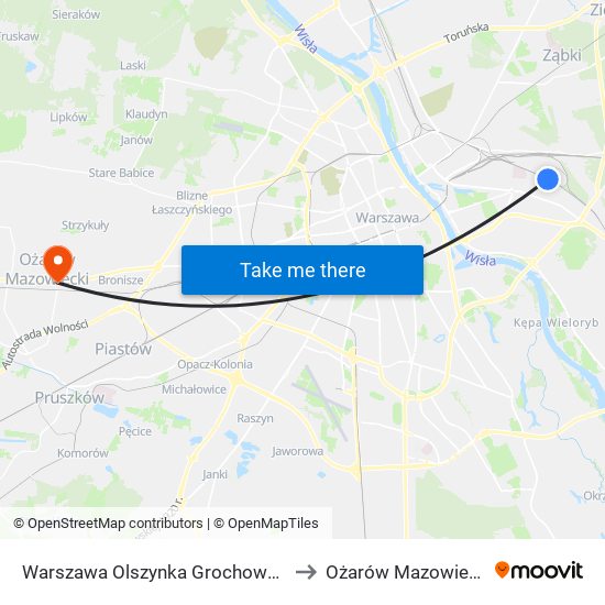 Warszawa Olszynka Grochowska to Ożarów Mazowiecki map