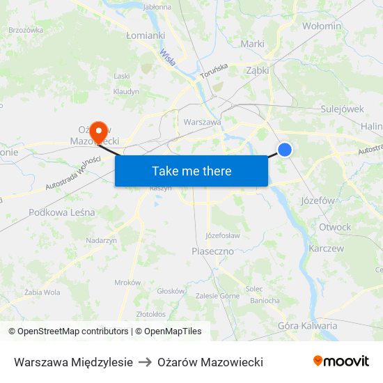 Warszawa Międzylesie to Ożarów Mazowiecki map