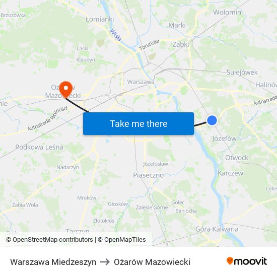 Warszawa Miedzeszyn to Ożarów Mazowiecki map