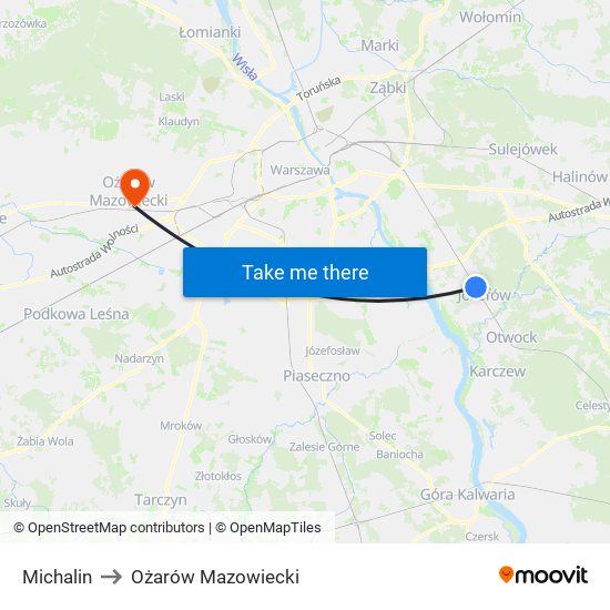 Michalin to Ożarów Mazowiecki map