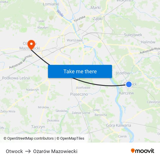 Otwock to Ożarów Mazowiecki map