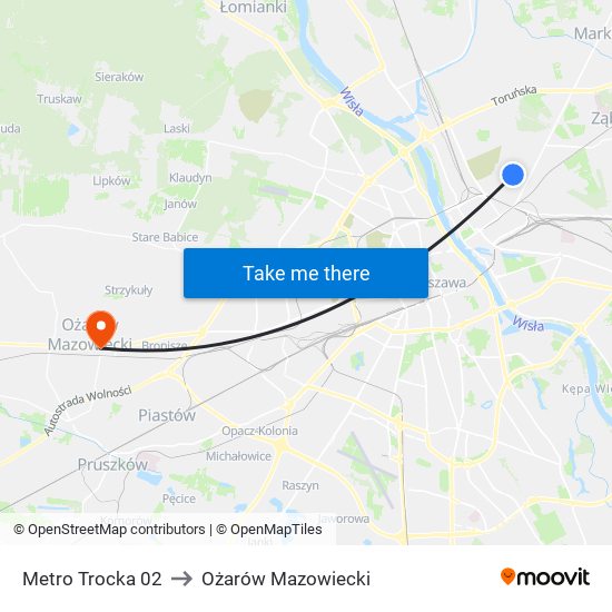 Metro Trocka 02 to Ożarów Mazowiecki map