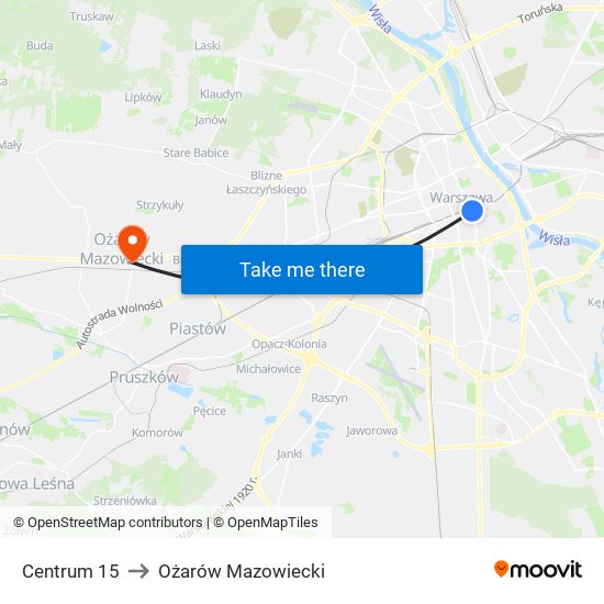 Centrum to Ożarów Mazowiecki map