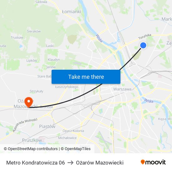 Metro Kondratowicza 06 to Ożarów Mazowiecki map