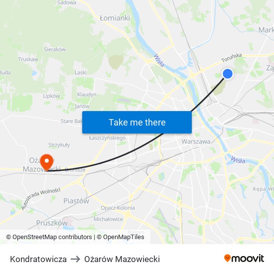 Kondratowicza to Ożarów Mazowiecki map