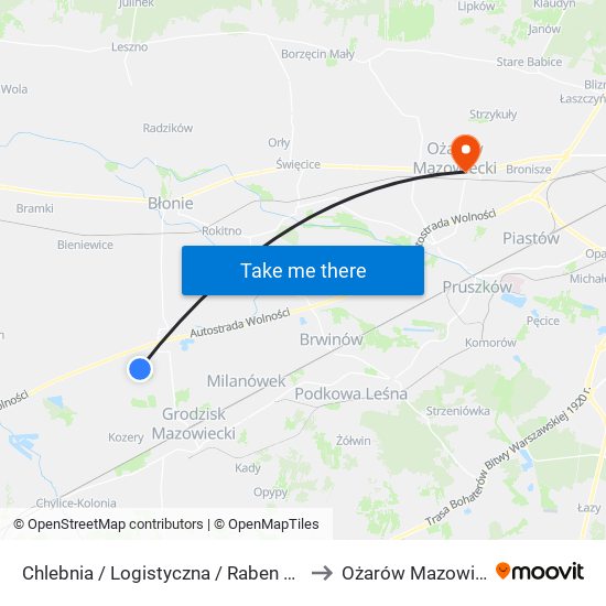 Chlebnia / Logistyczna / Raben 01 (Nż) to Ożarów Mazowiecki map