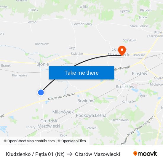 Kłudzienko / Pętla 01 (Nż) to Ożarów Mazowiecki map