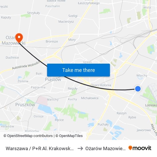 Warszawa / P+R Al. Krakowska 06 to Ożarów Mazowiecki map