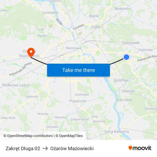 Zakręt Długa 02 to Ożarów Mazowiecki map