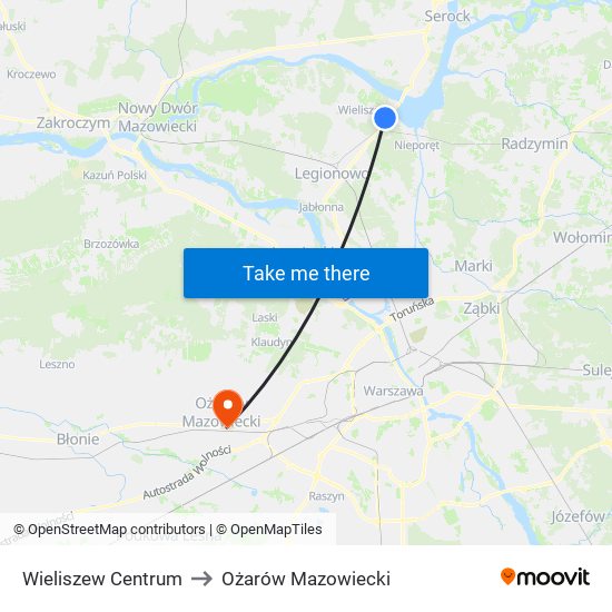 Wieliszew Centrum to Ożarów Mazowiecki map