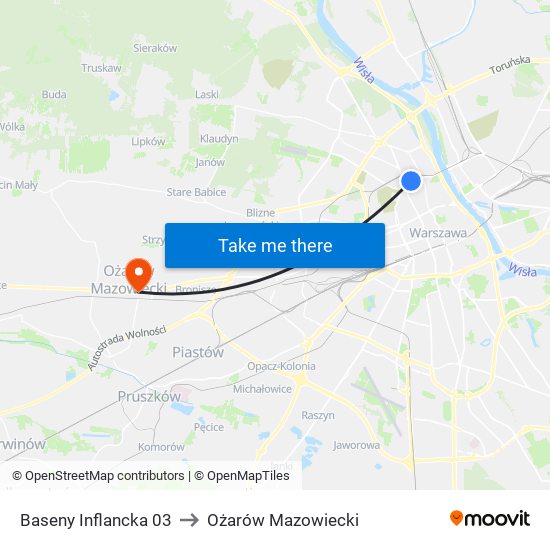 Baseny Inflancka to Ożarów Mazowiecki map