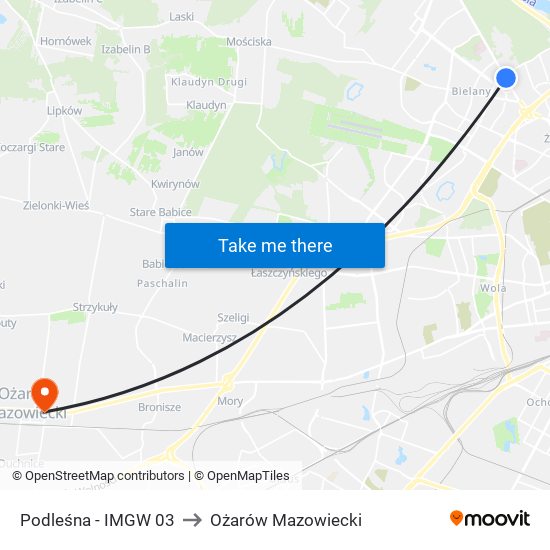 Podleśna - IMGW 03 to Ożarów Mazowiecki map