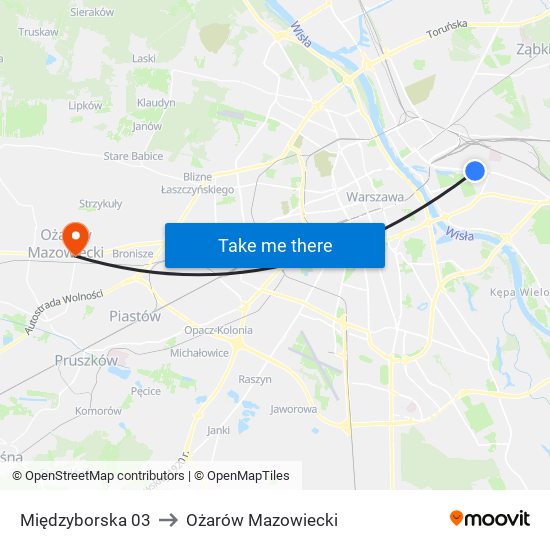 Międzyborska to Ożarów Mazowiecki map