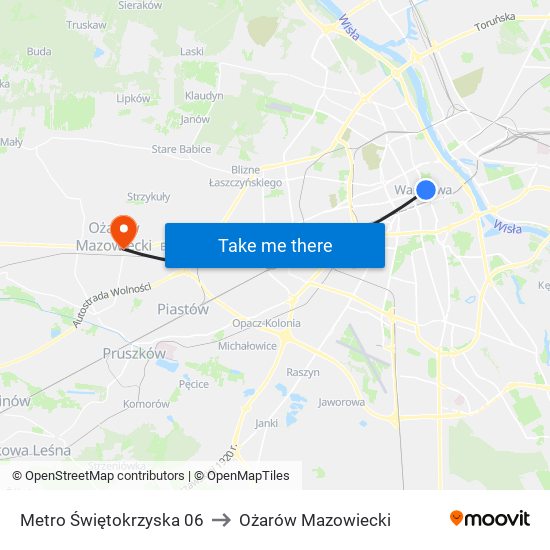 Metro Świętokrzyska 06 to Ożarów Mazowiecki map