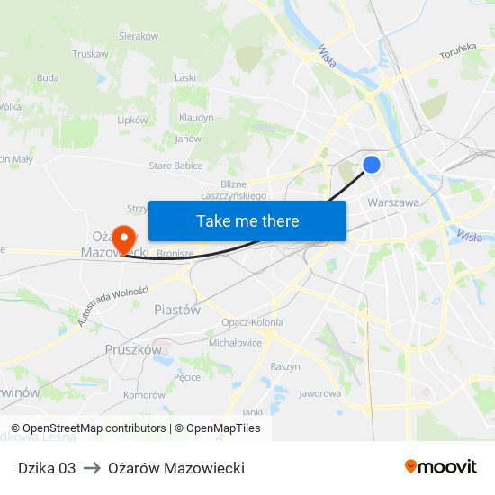 Dzika to Ożarów Mazowiecki map