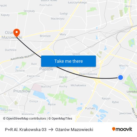 P+R Al. Krakowska 03 to Ożarów Mazowiecki map