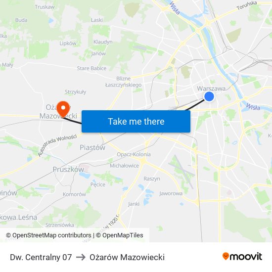 Dw. Centralny to Ożarów Mazowiecki map