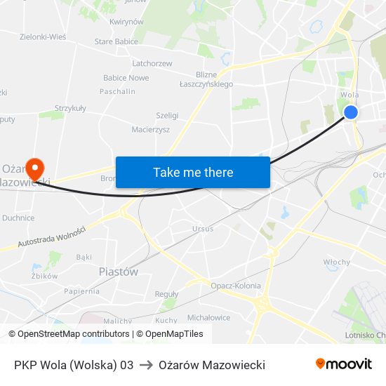 PKP Wola (Wolska) 03 to Ożarów Mazowiecki map