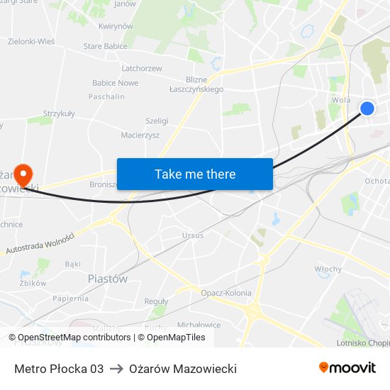 Metro Płocka to Ożarów Mazowiecki map