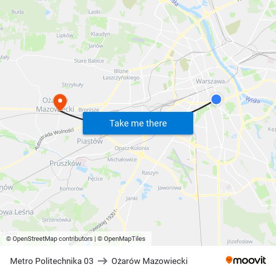 Metro Politechnika 03 to Ożarów Mazowiecki map