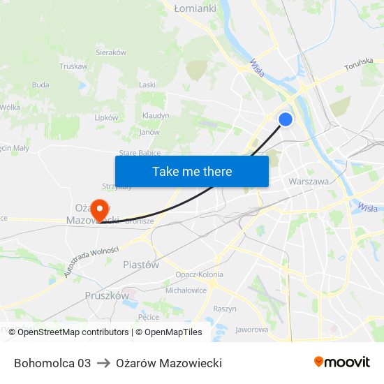 Bohomolca to Ożarów Mazowiecki map