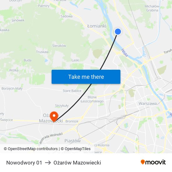 Nowodwory 01 to Ożarów Mazowiecki map