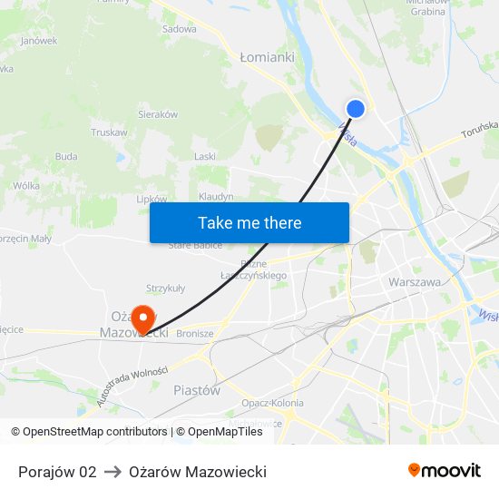 Porajów 02 to Ożarów Mazowiecki map