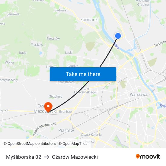 Myśliborska to Ożarów Mazowiecki map