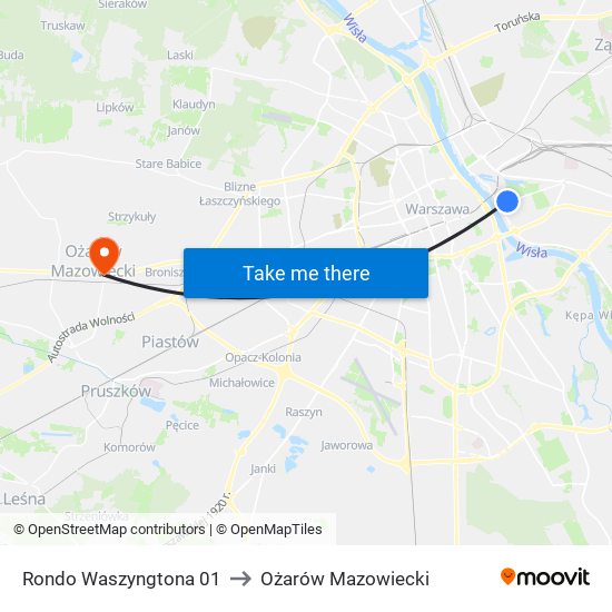 Rondo Waszyngtona to Ożarów Mazowiecki map