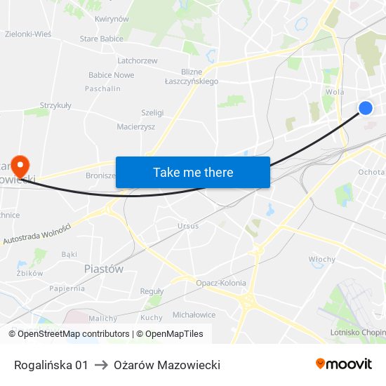 Rogalińska 01 to Ożarów Mazowiecki map