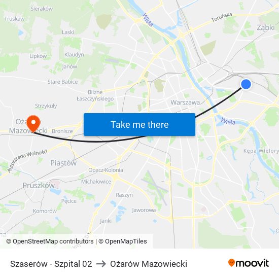 Szaserów - Szpital 02 to Ożarów Mazowiecki map