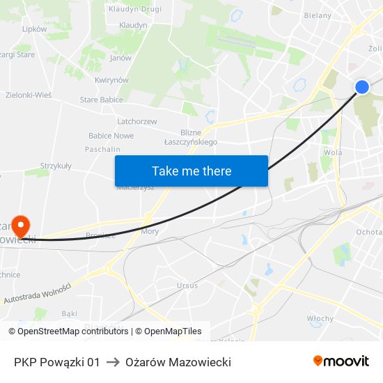 PKP Powązki to Ożarów Mazowiecki map