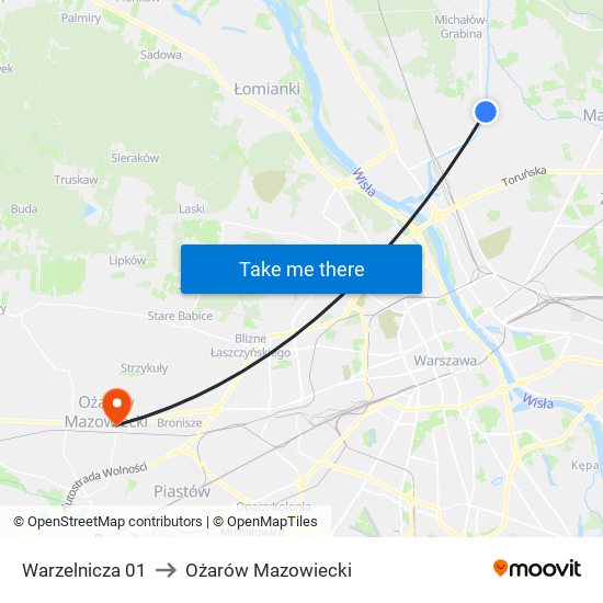 Warzelnicza to Ożarów Mazowiecki map