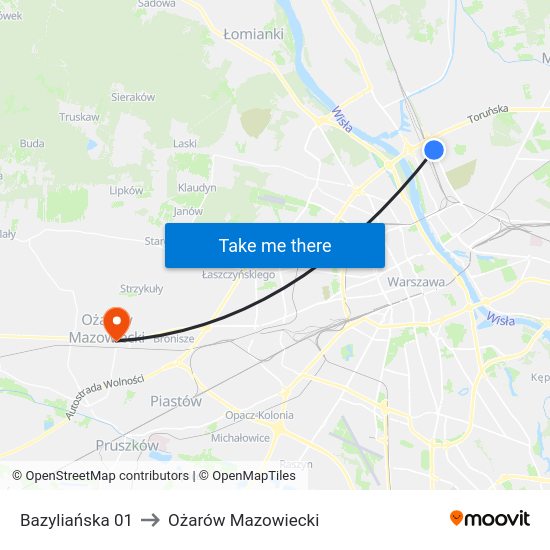 Bazyliańska to Ożarów Mazowiecki map